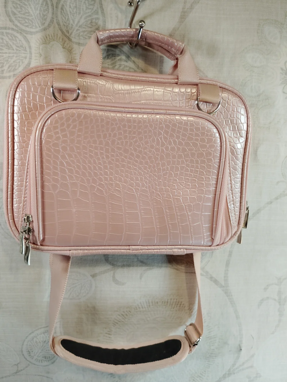 Casecrown Pink Croc Embossed Laptop/Crossbody Shoulder Bag